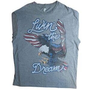 Graphic T-Shirt Eagle Livin'‎ the Dream Patriotic USA Flag Print XXL #222C